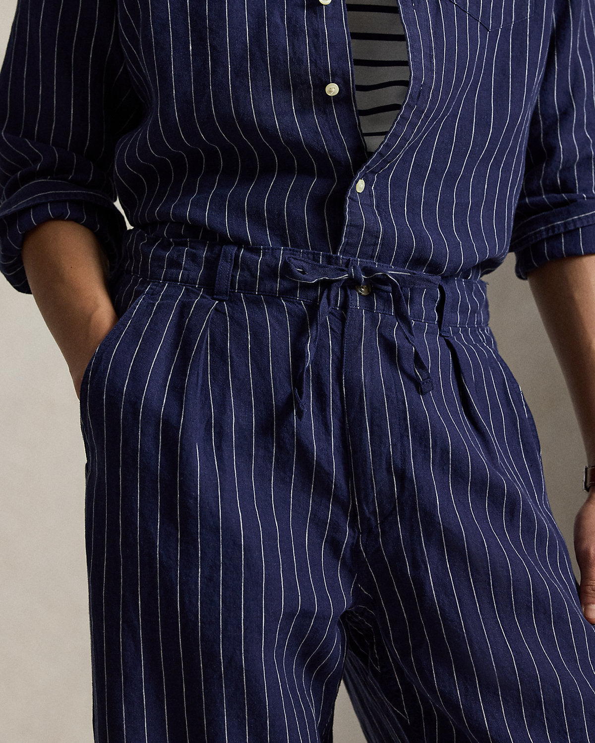 Lateef Relaxed Fit Striped Linen Pant