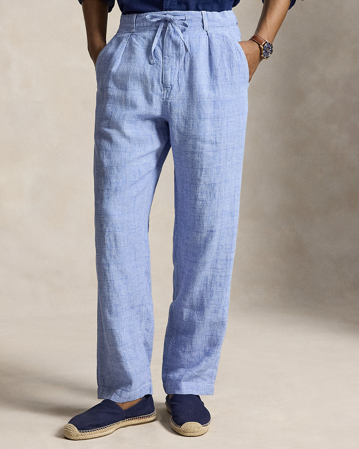 Lateef Relaxed Fit Plaid Linen Pant