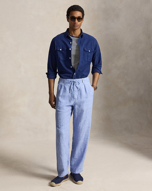 Lateef Relaxed Fit Plaid Linen Pant