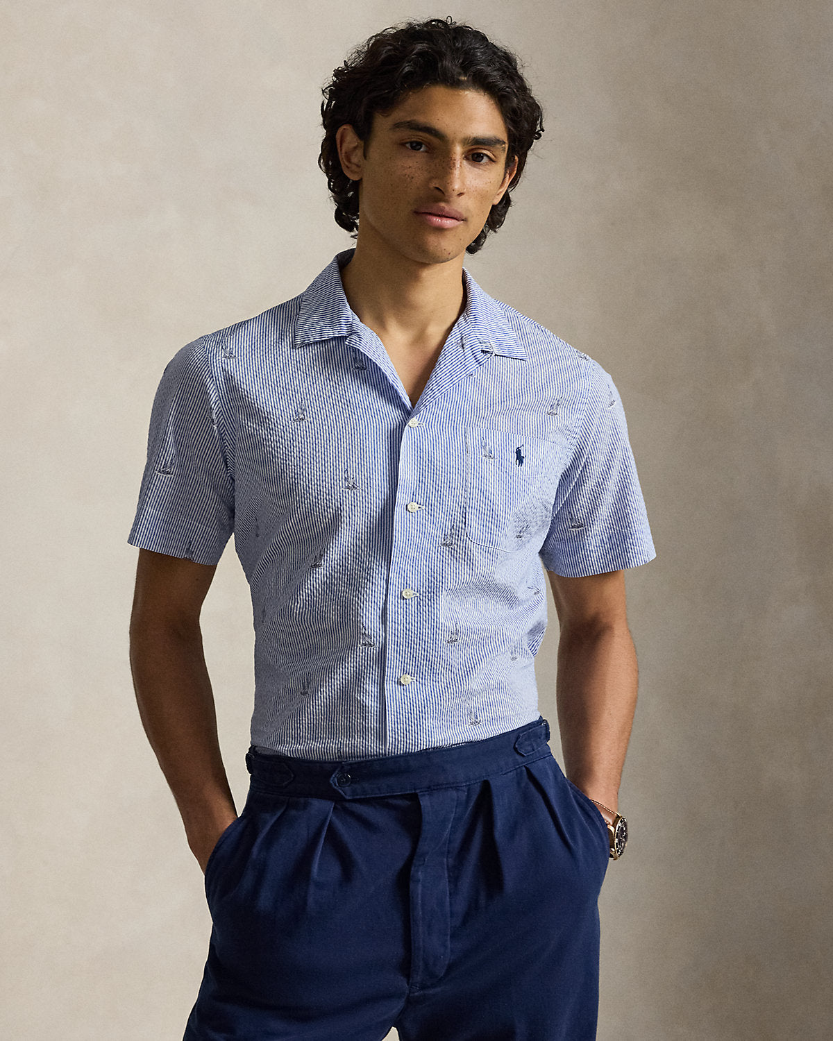 Classic Fit Sailboat Seersucker Shirt