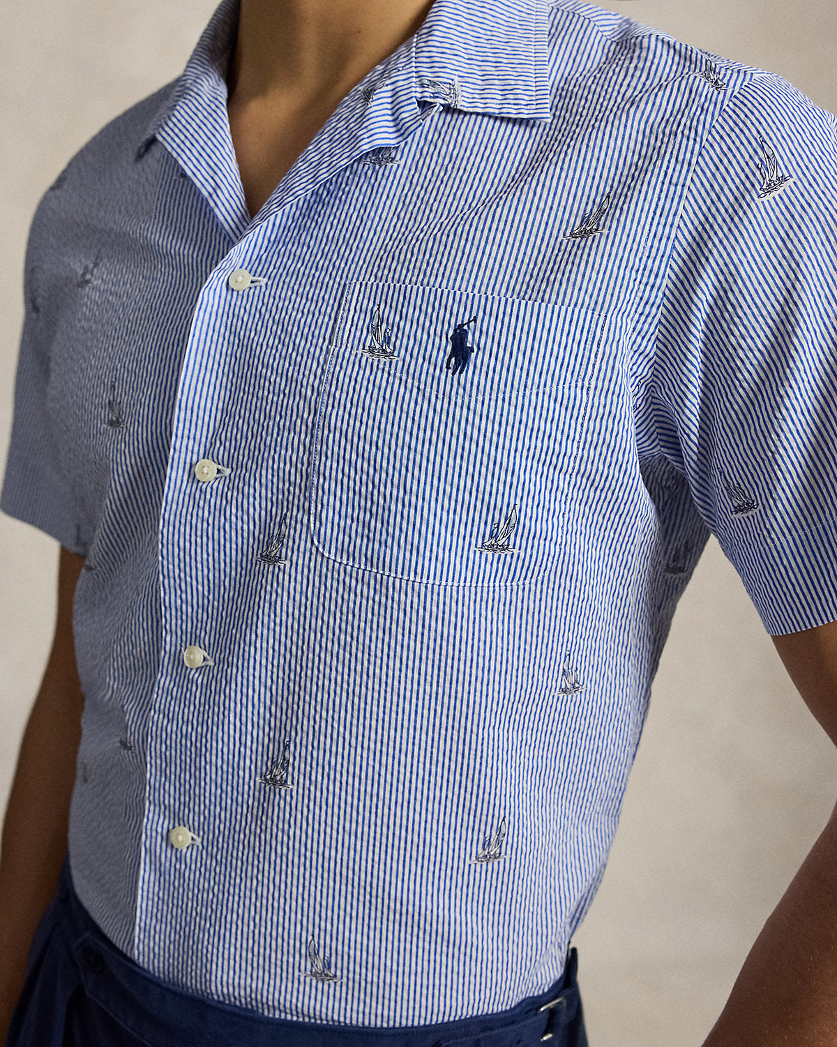 Classic Fit Sailboat Seersucker Shirt