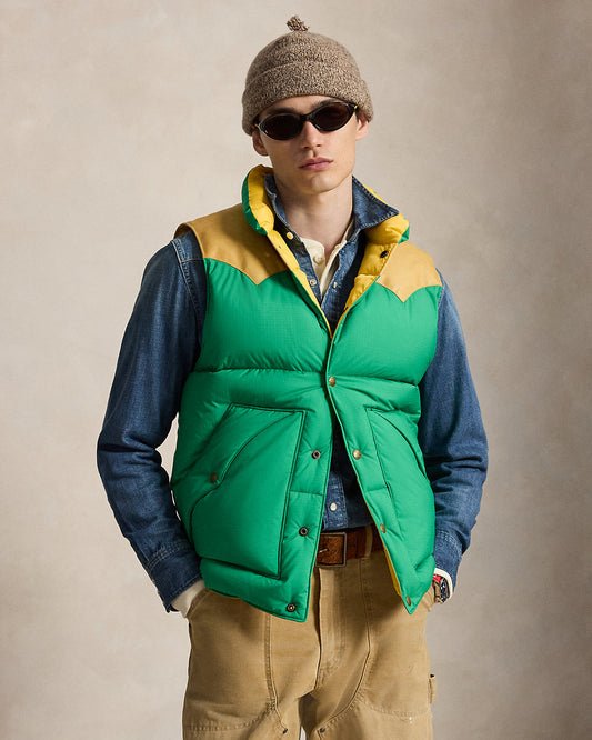 Leather-Yoke Down Vest
