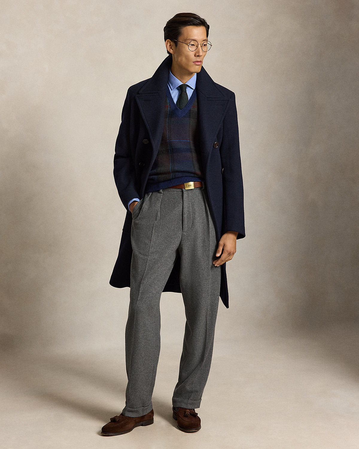 Plaid Wool-Cotton Sweater Vest
