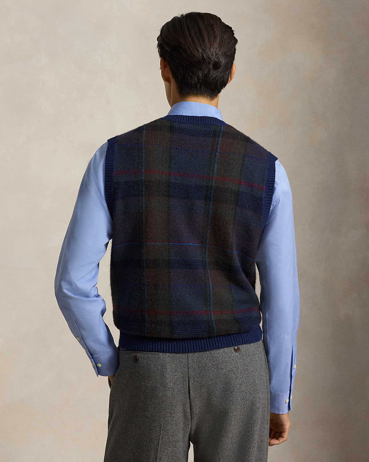 Plaid Wool-Cotton Sweater Vest