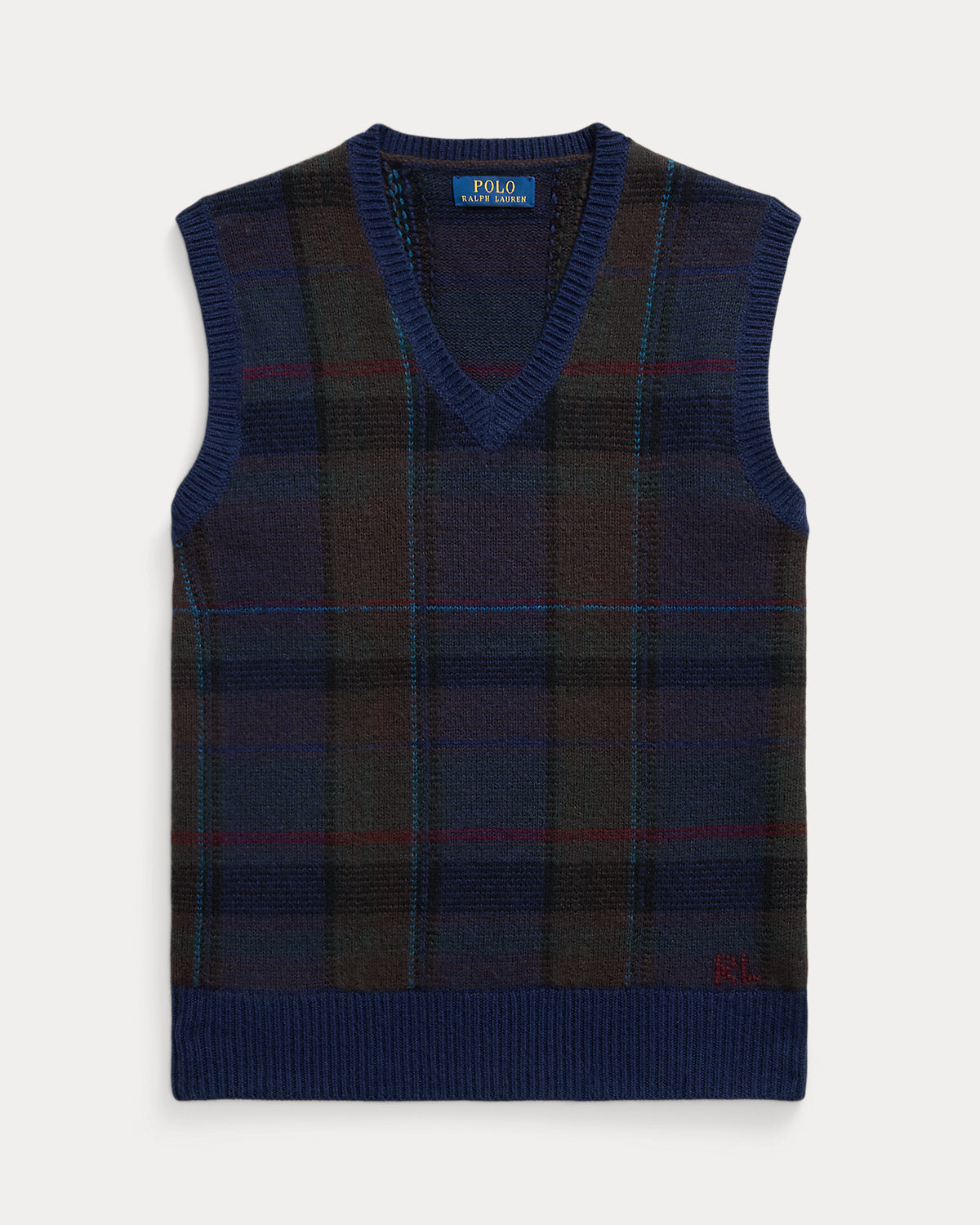 Plaid Wool-Cotton Sweater Vest