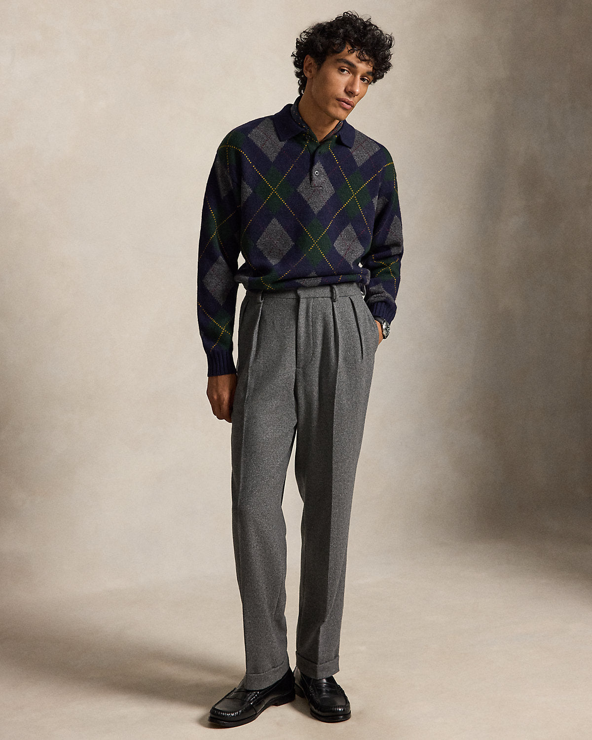 Relaxed Fit Argyle Wool-Mohair Sweater