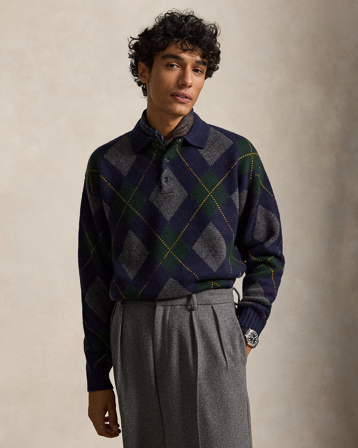 Relaxed Fit Argyle Wool-Mohair Sweater