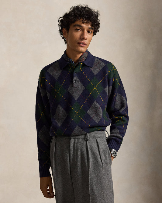 Relaxed Fit Argyle Wool-Mohair Sweater
