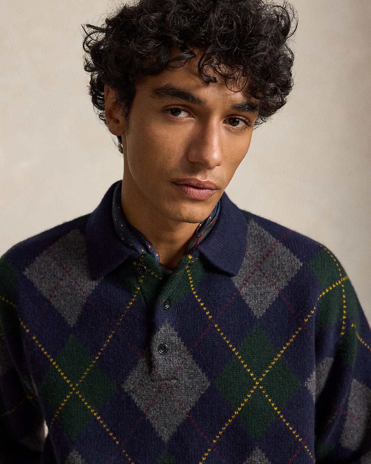 Relaxed Fit Argyle Wool-Mohair Sweater