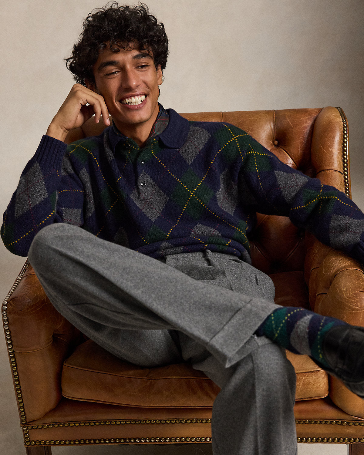 Relaxed Fit Argyle Wool-Mohair Sweater