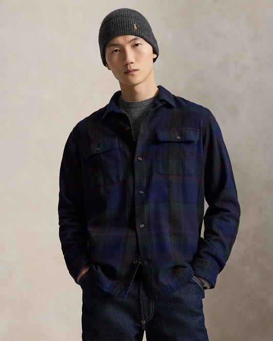 Classic Fit Plaid Suede-Trim Twill Shirt