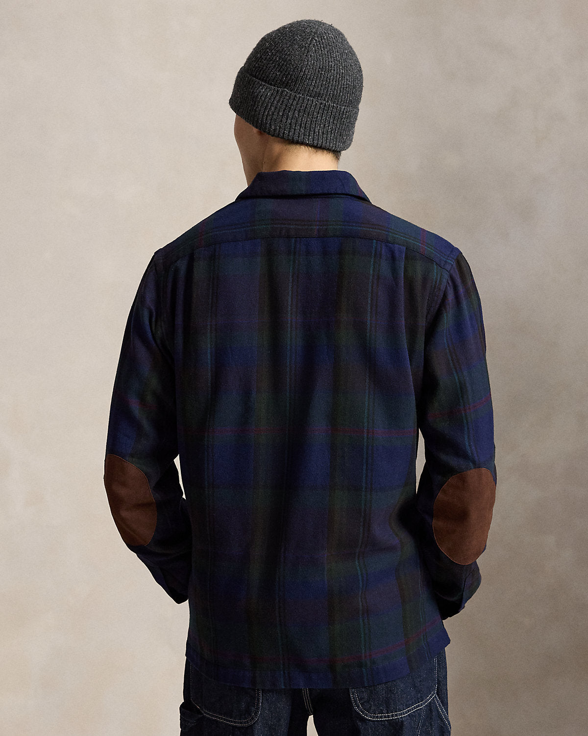 Classic Fit Plaid Suede-Trim Twill Shirt
