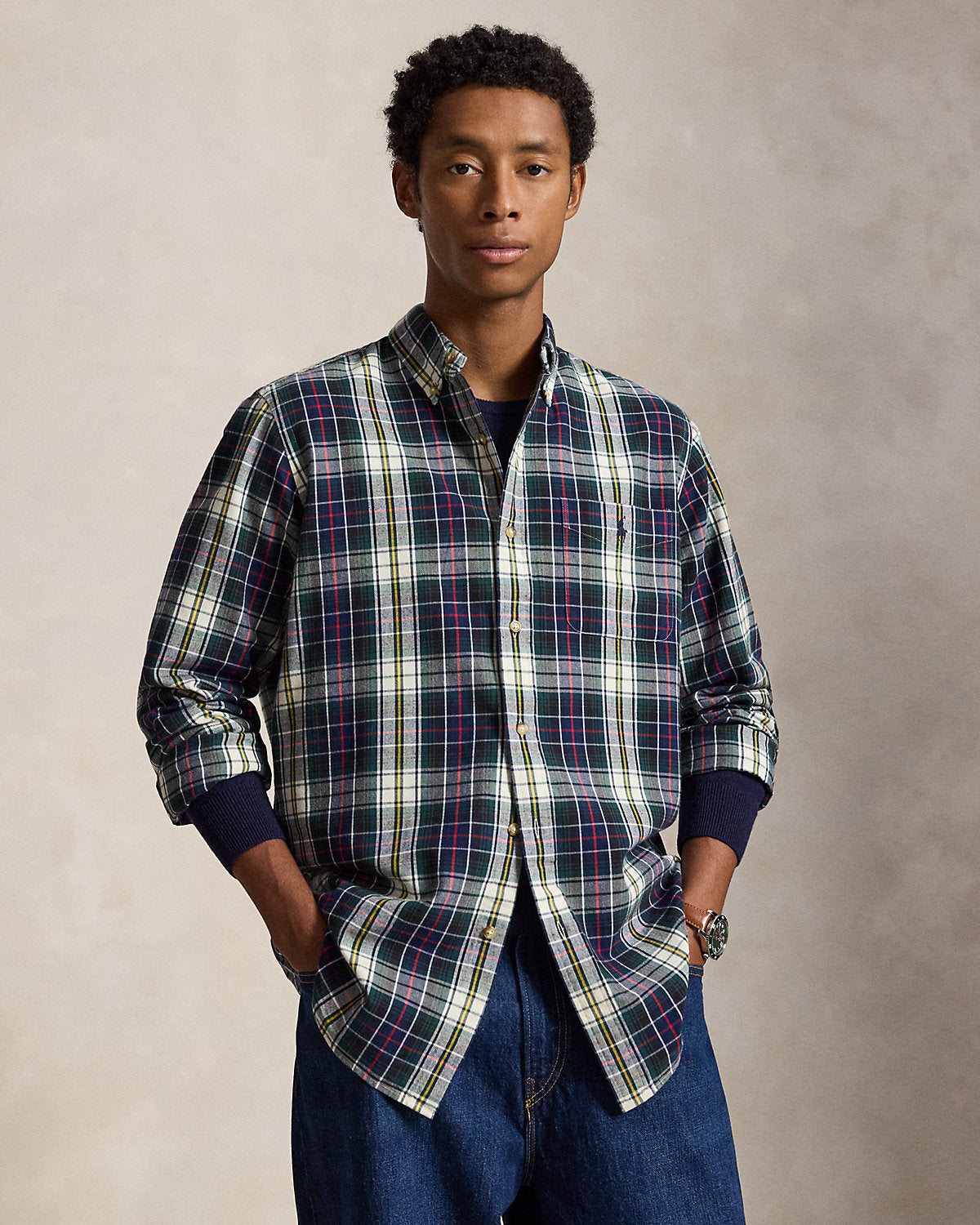Classic Fit Plaid Brushed Oxford Shirt