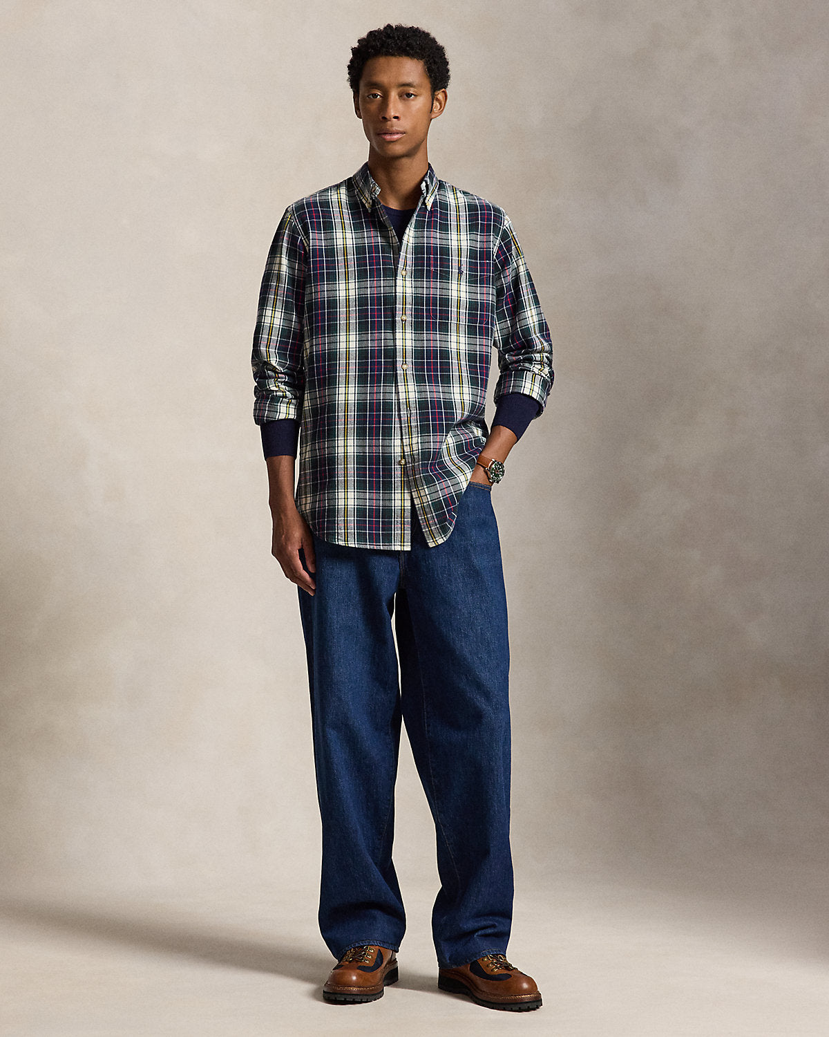 Classic Fit Plaid Brushed Oxford Shirt