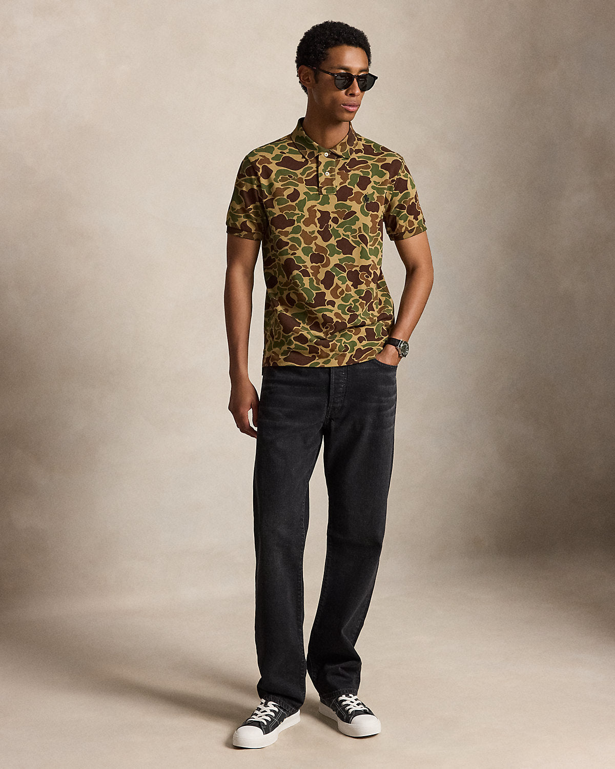 Custom Slim Fit Camo Mesh Polo Shirt