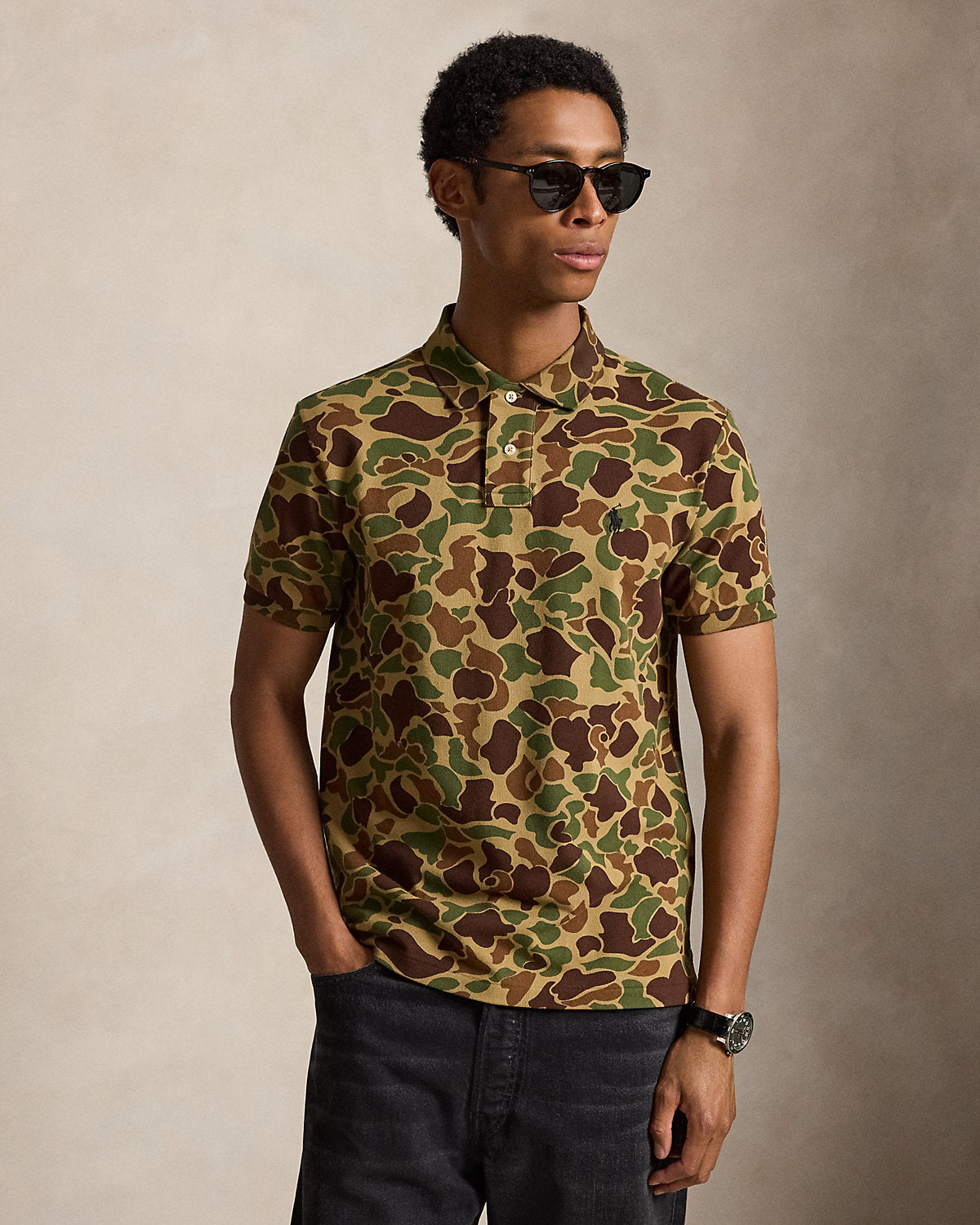 Custom Slim Fit Camo Mesh Polo Shirt