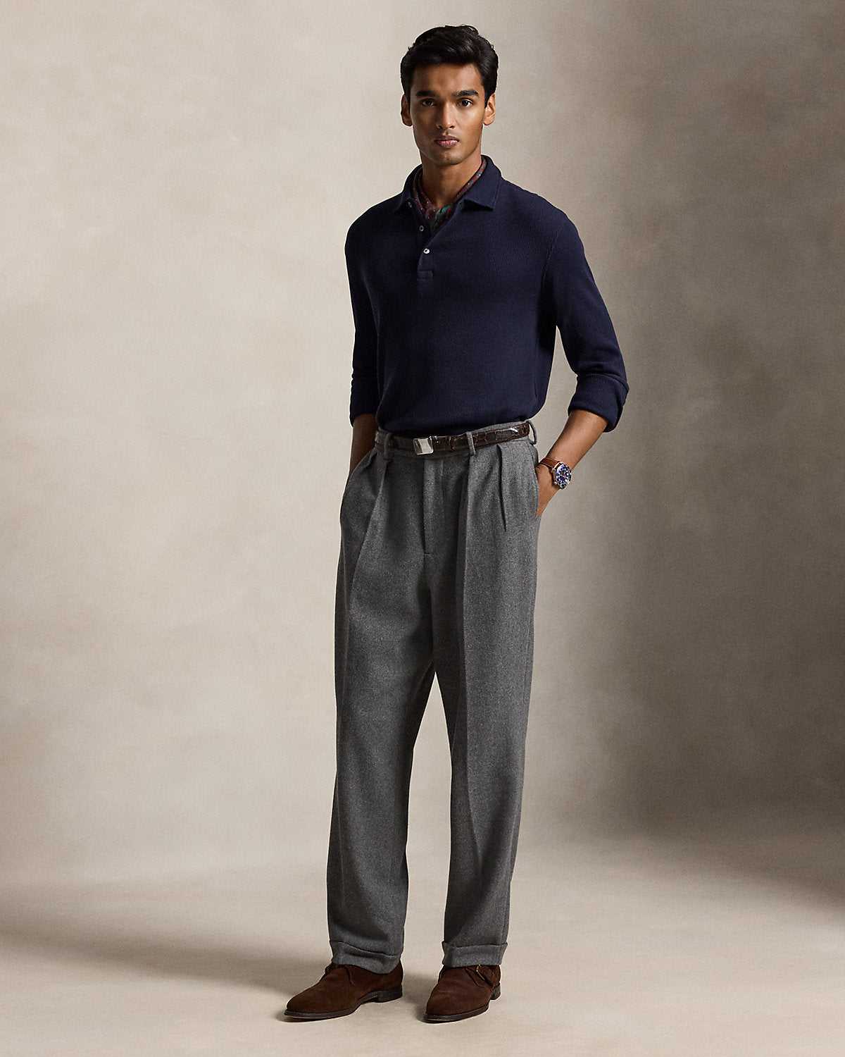 Standard Fit Waffle-Knit Polo Shirt