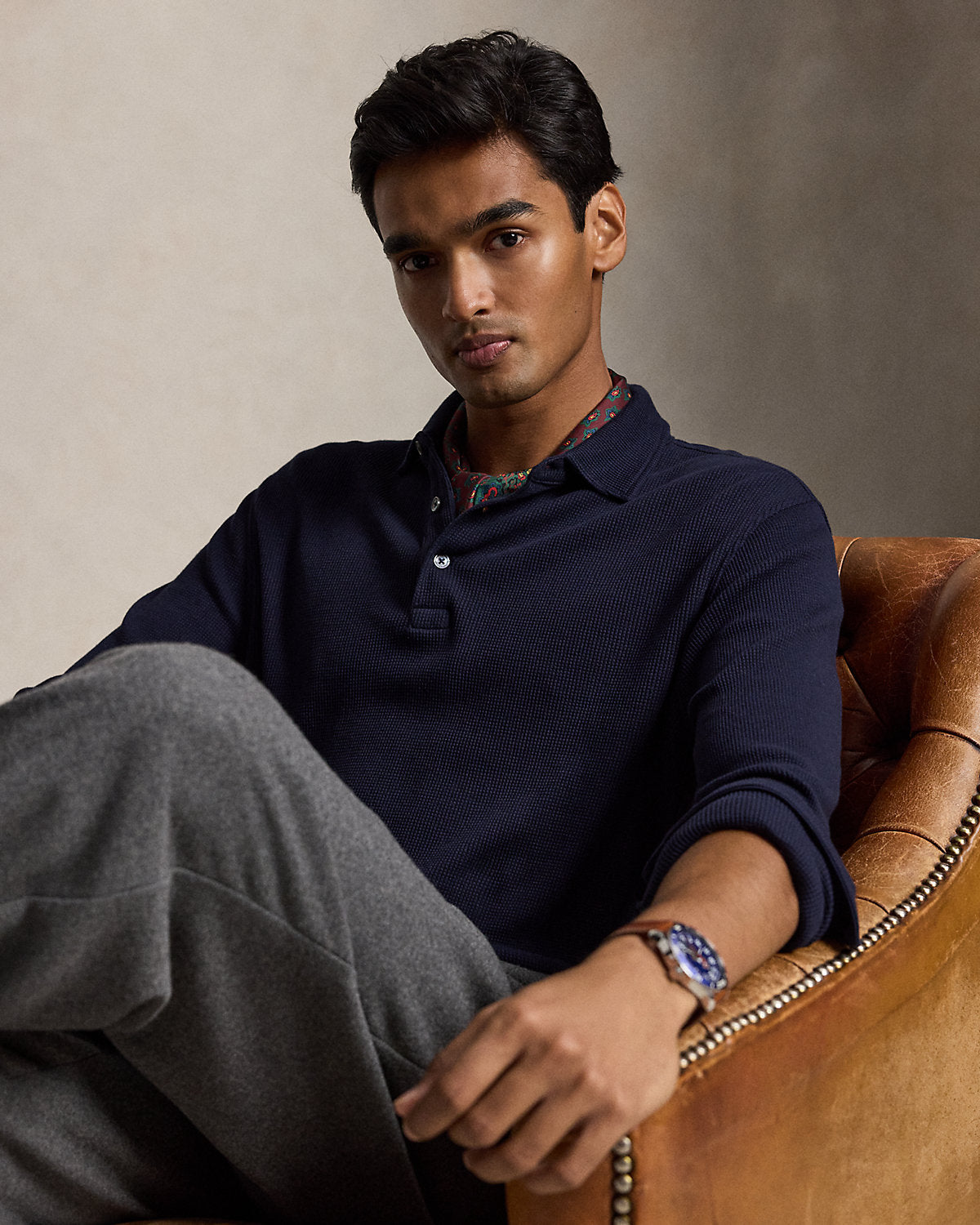 Standard Fit Waffle-Knit Polo Shirt