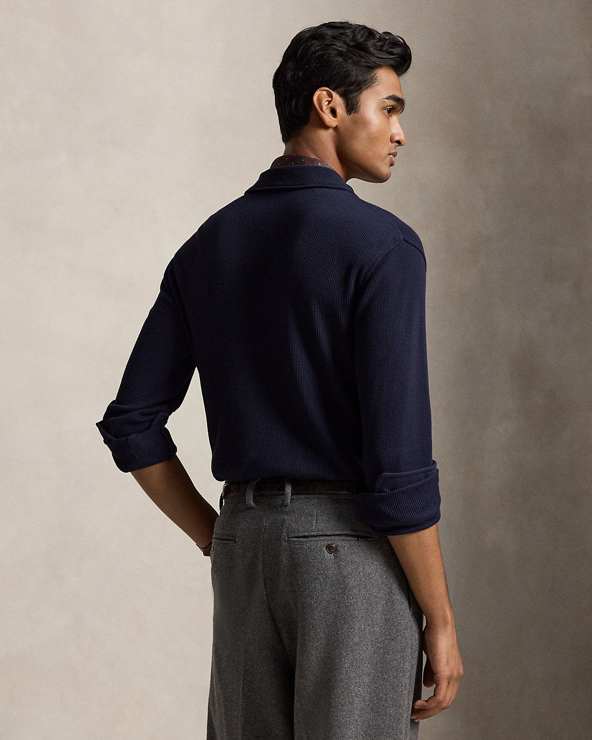 Standard Fit Waffle-Knit Polo Shirt