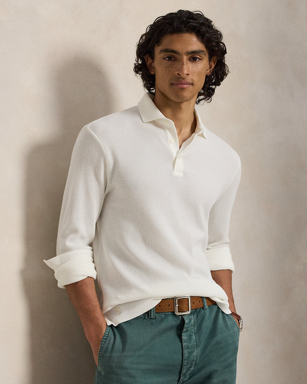 Standard Fit Waffle-Knit Polo Shirt