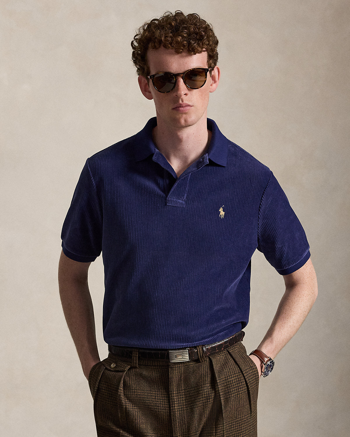 Classic Fit Knit Corduroy Polo Shirt