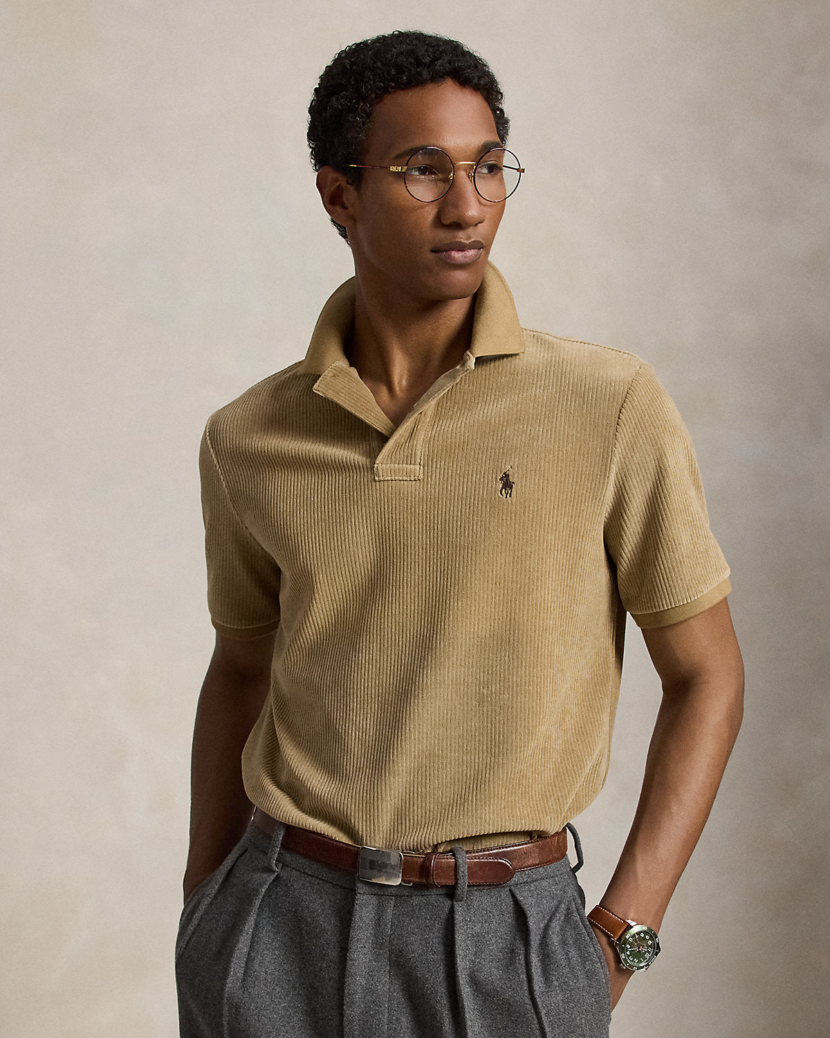 Classic Fit Knit Corduroy Polo Shirt