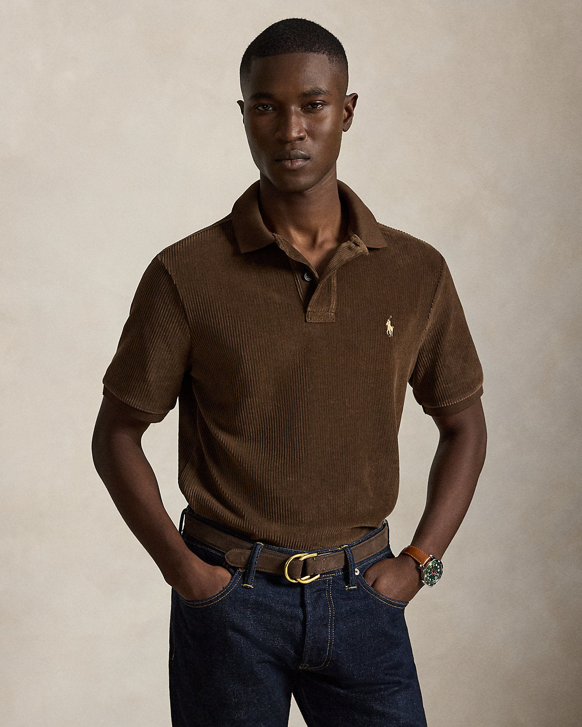 Classic Fit Knit Corduroy Polo Shirt