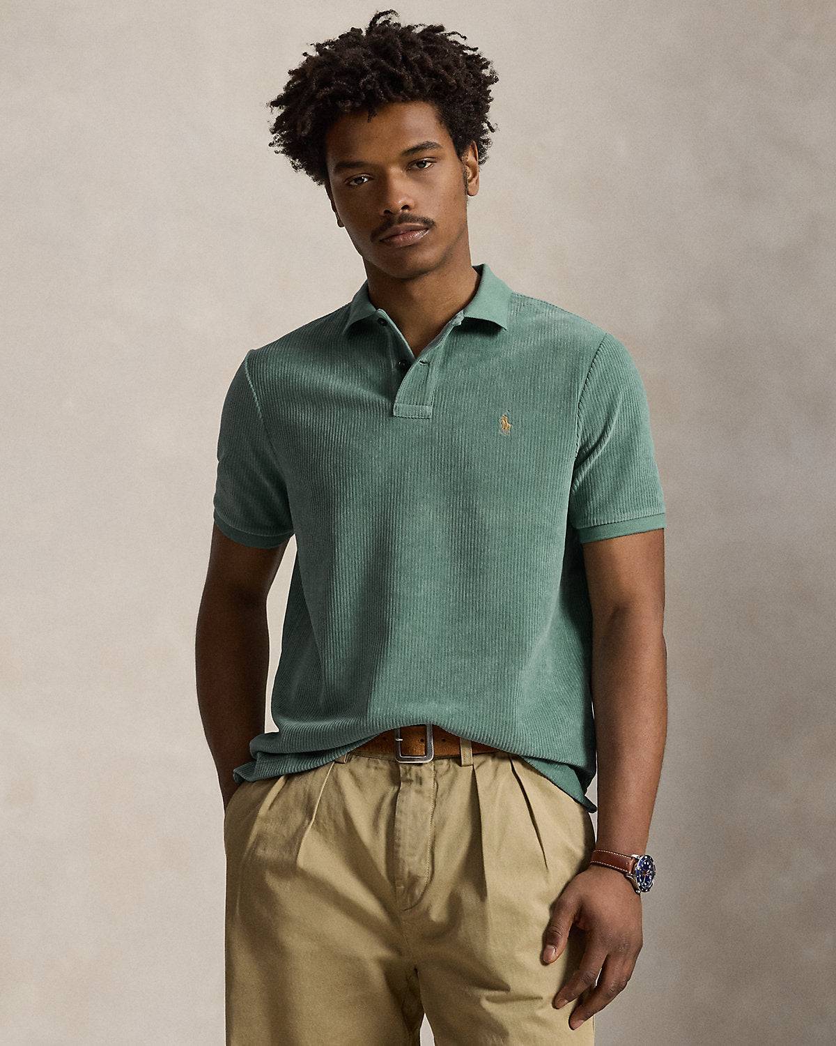 Classic Fit Knit Corduroy Polo Shirt