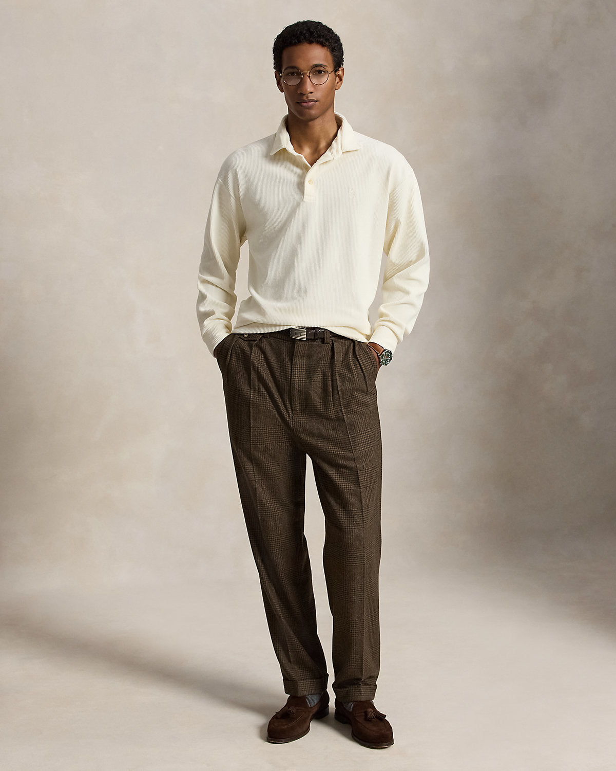 Relaxed Fit Knit Corduroy Polo Shirt