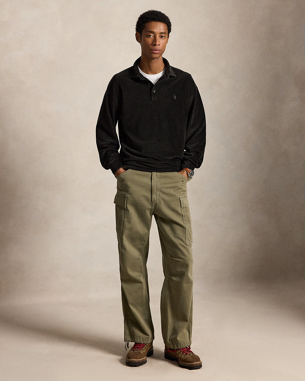 Relaxed Fit Knit Corduroy Polo Shirt