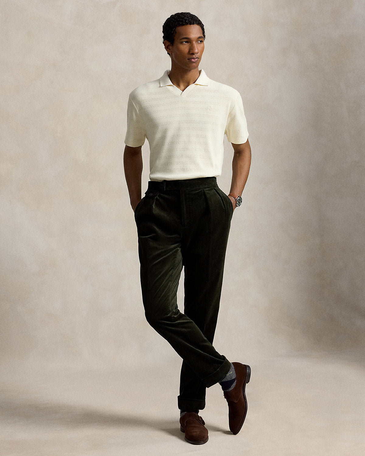 Pointelle-Ribbed Polo Shirt