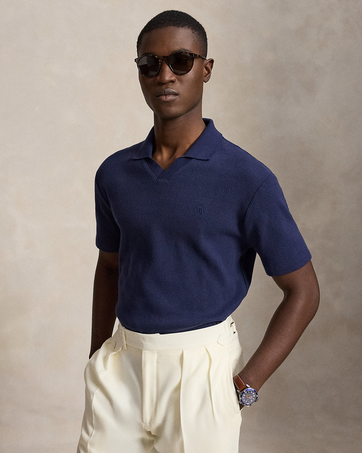 Pointelle-Ribbed Polo Shirt