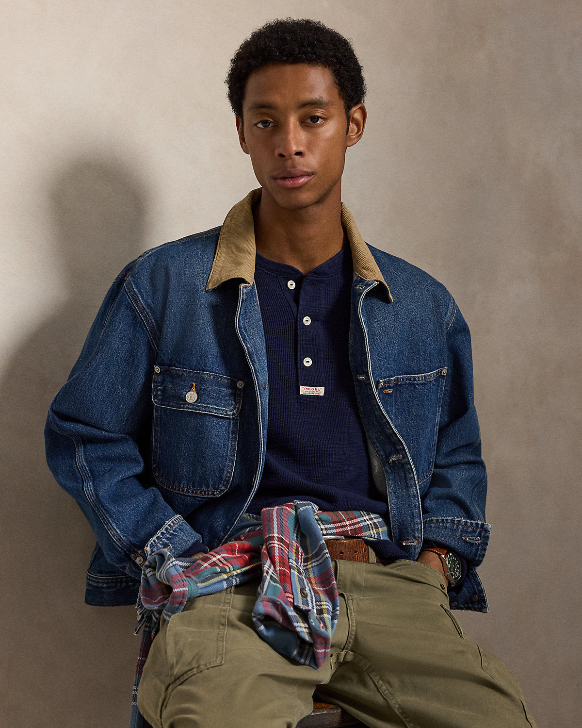 Waffle-Knit Henley Shirt