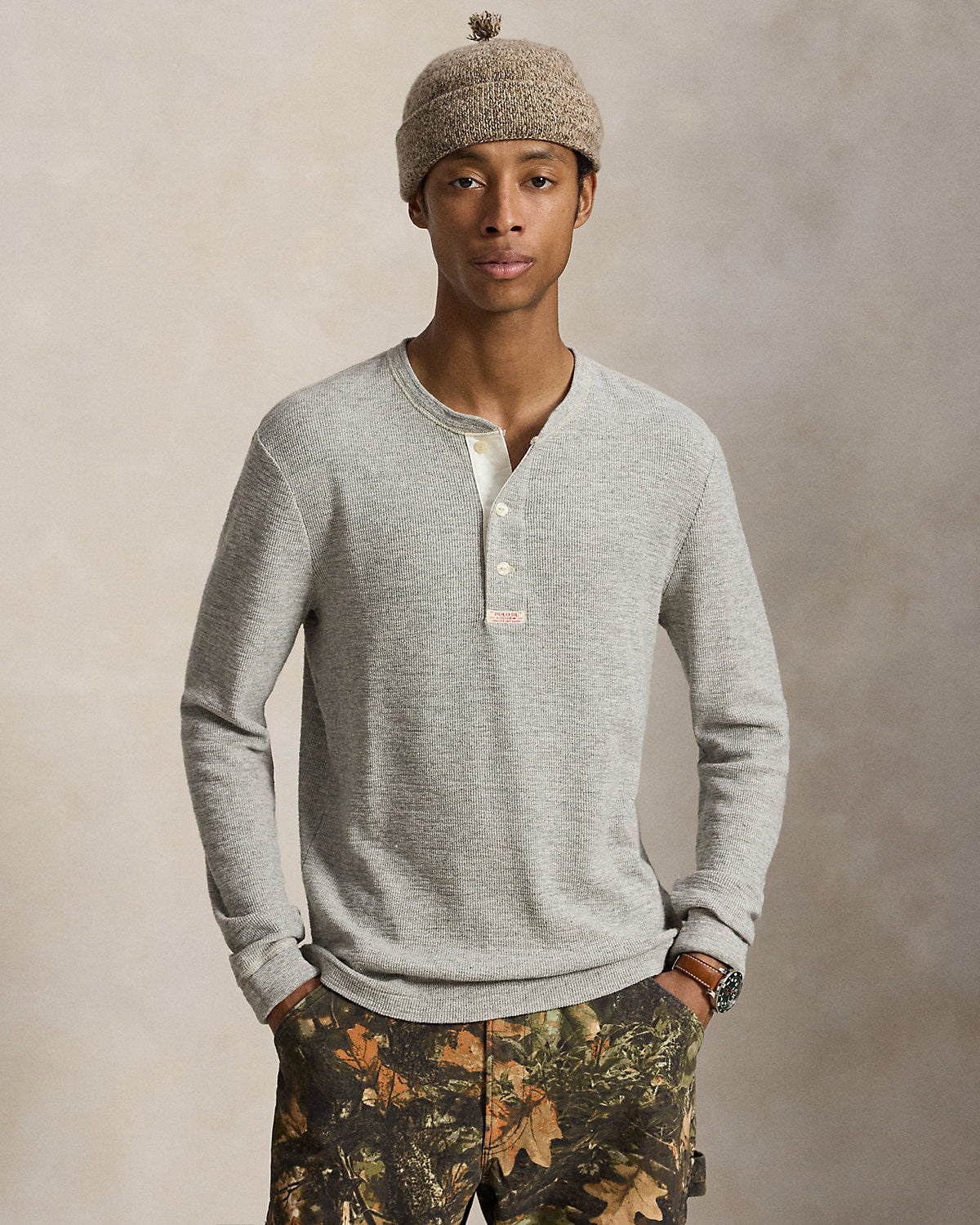 Waffle-Knit Henley Shirt