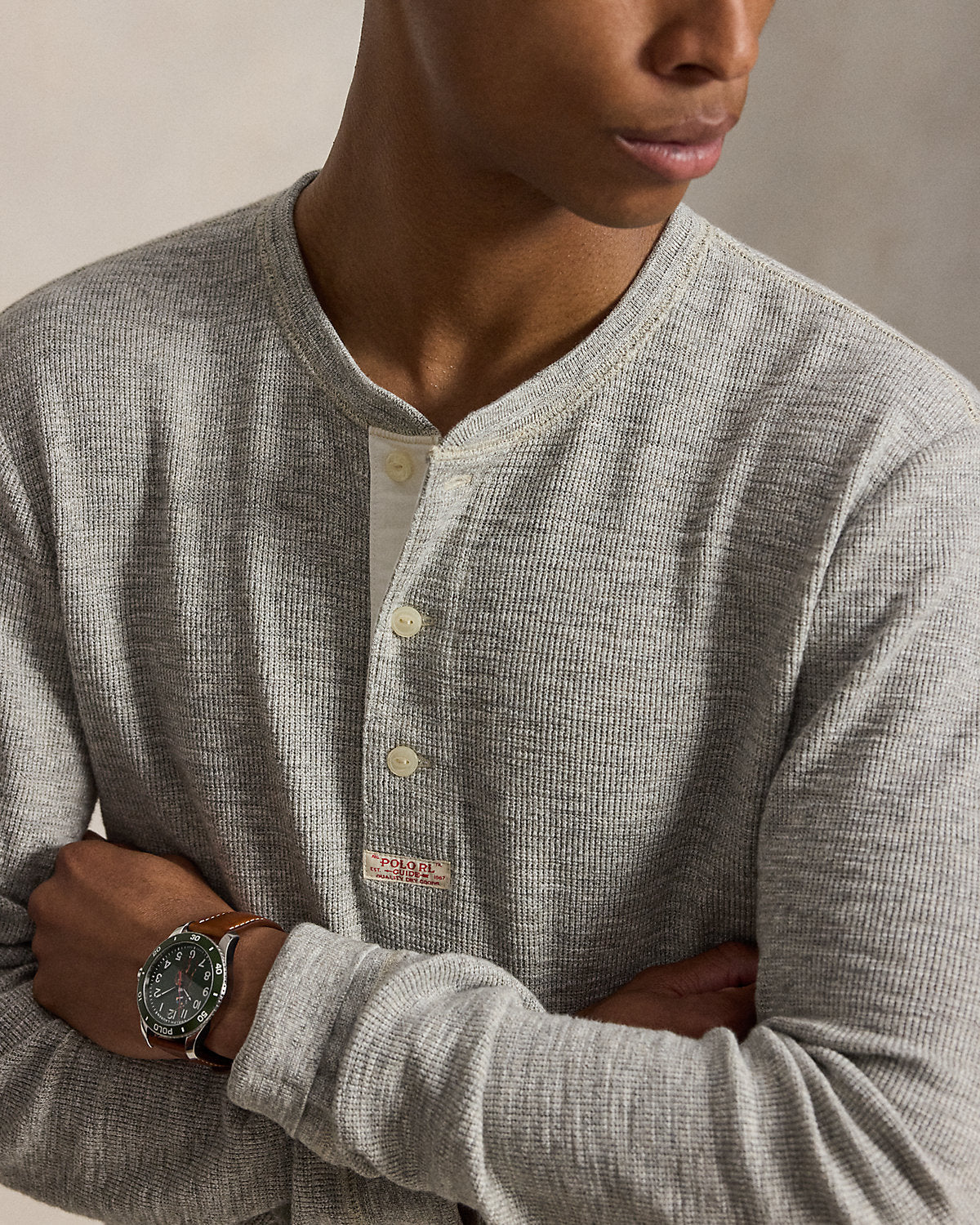 Waffle-Knit Henley Shirt