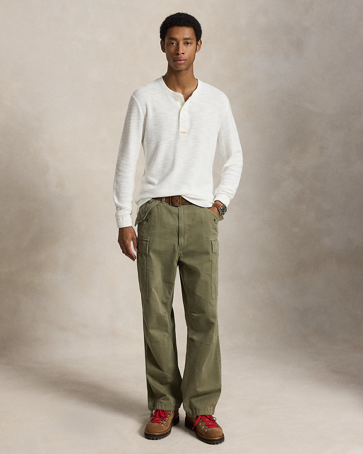 Waffle-Knit Henley Shirt