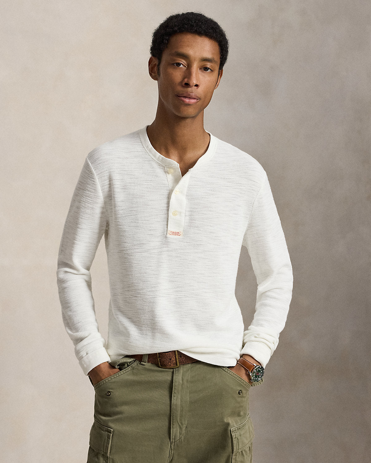 Waffle-Knit Henley Shirt