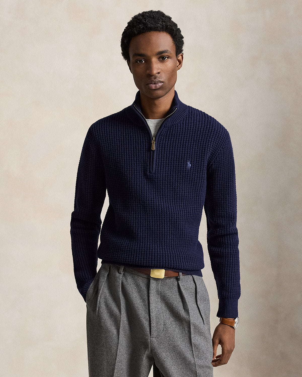 Waffle-Knit Wool-Cotton Sweater