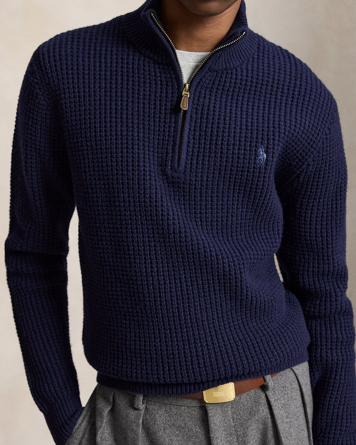 Waffle-Knit Wool-Cotton Sweater
