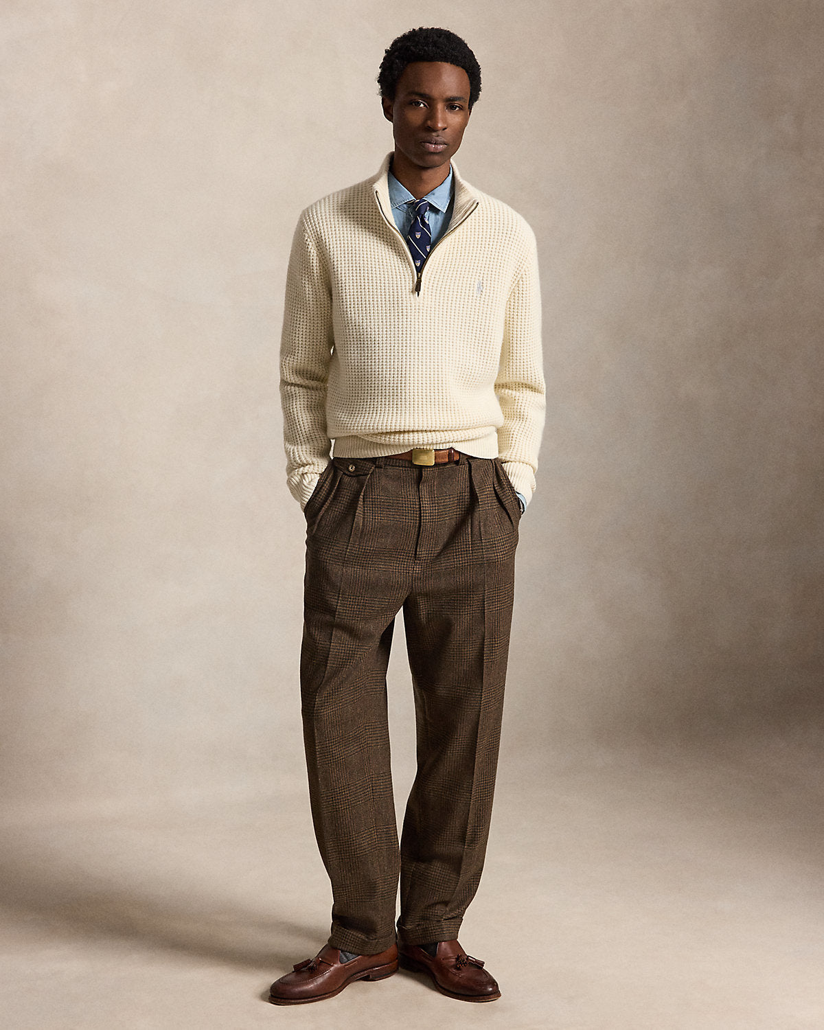 Waffle-Knit Wool-Cotton Sweater
