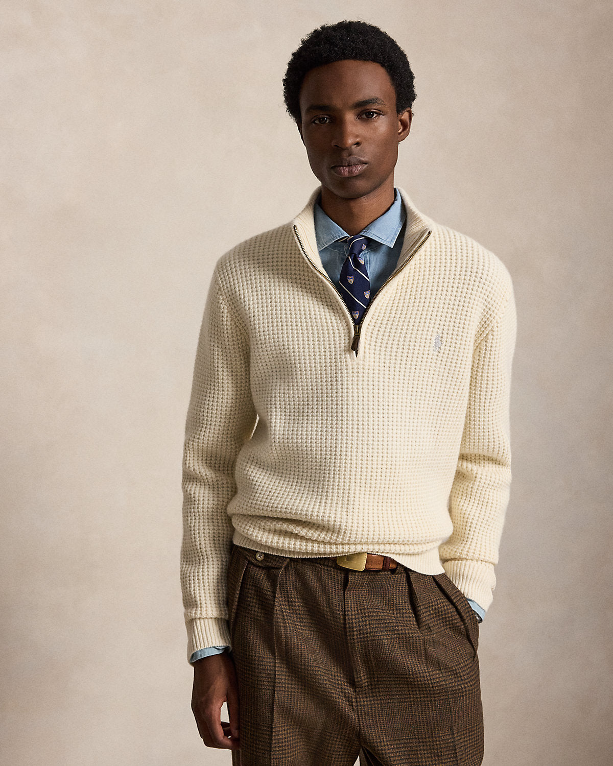 Waffle-Knit Wool-Cotton Sweater