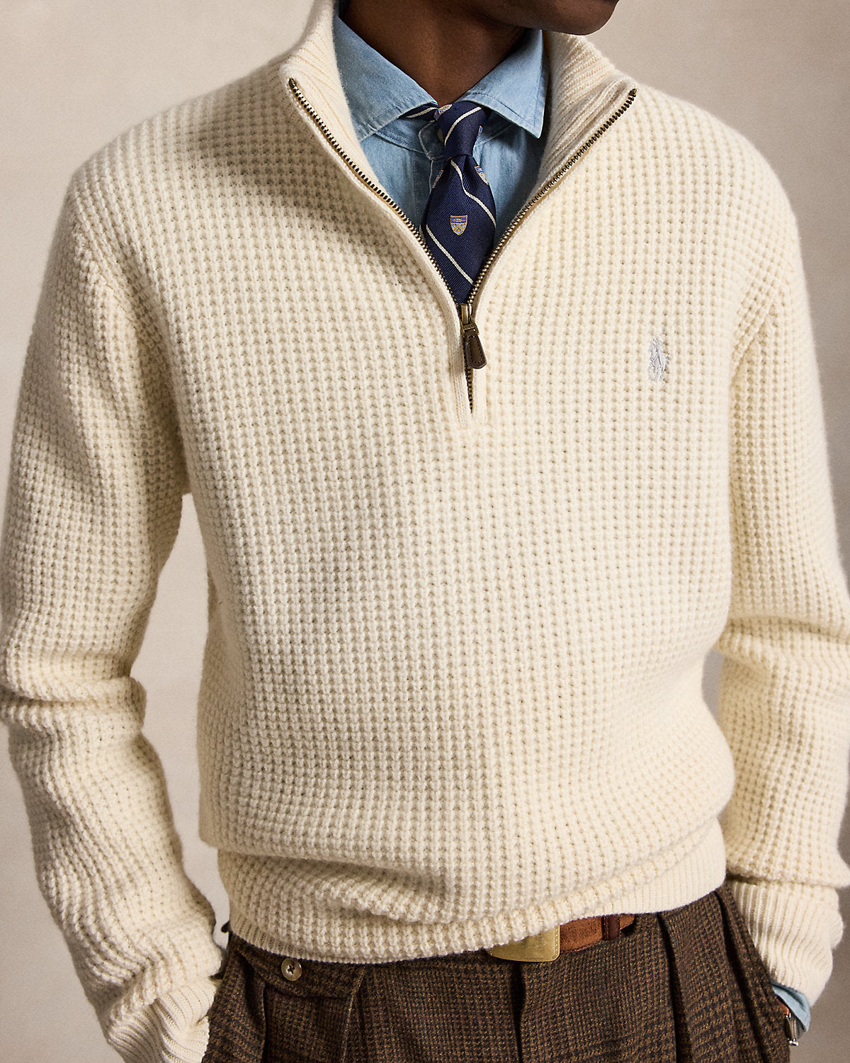 Waffle-Knit Wool-Cotton Sweater