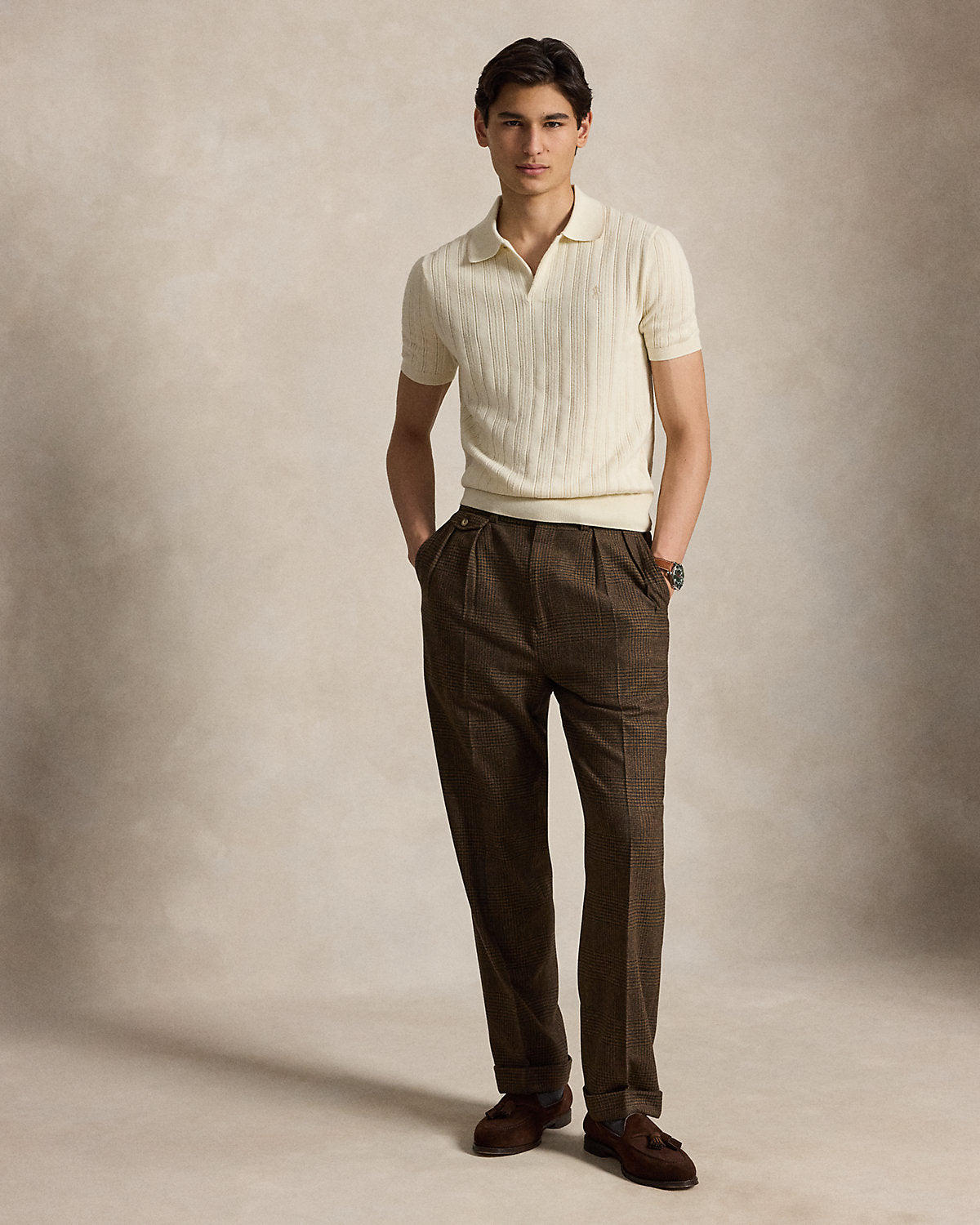 Textured Cotton Polo-Collar Sweater