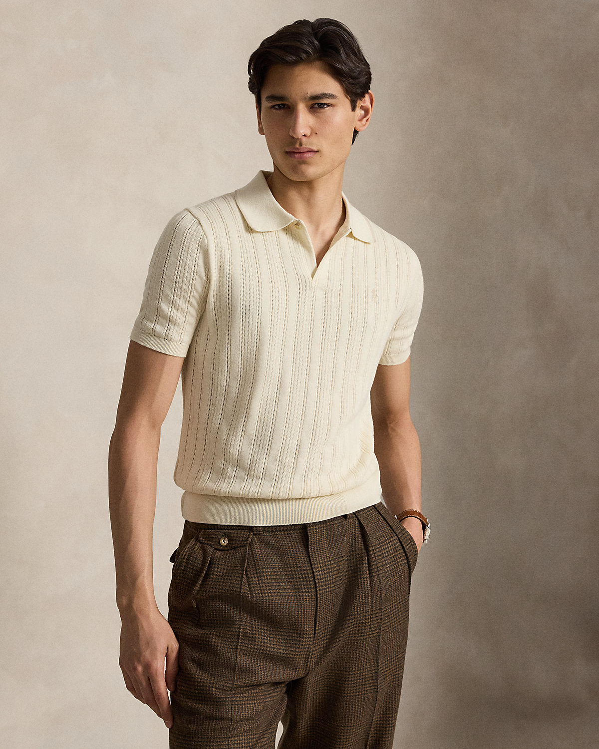 Textured Cotton Polo-Collar Sweater