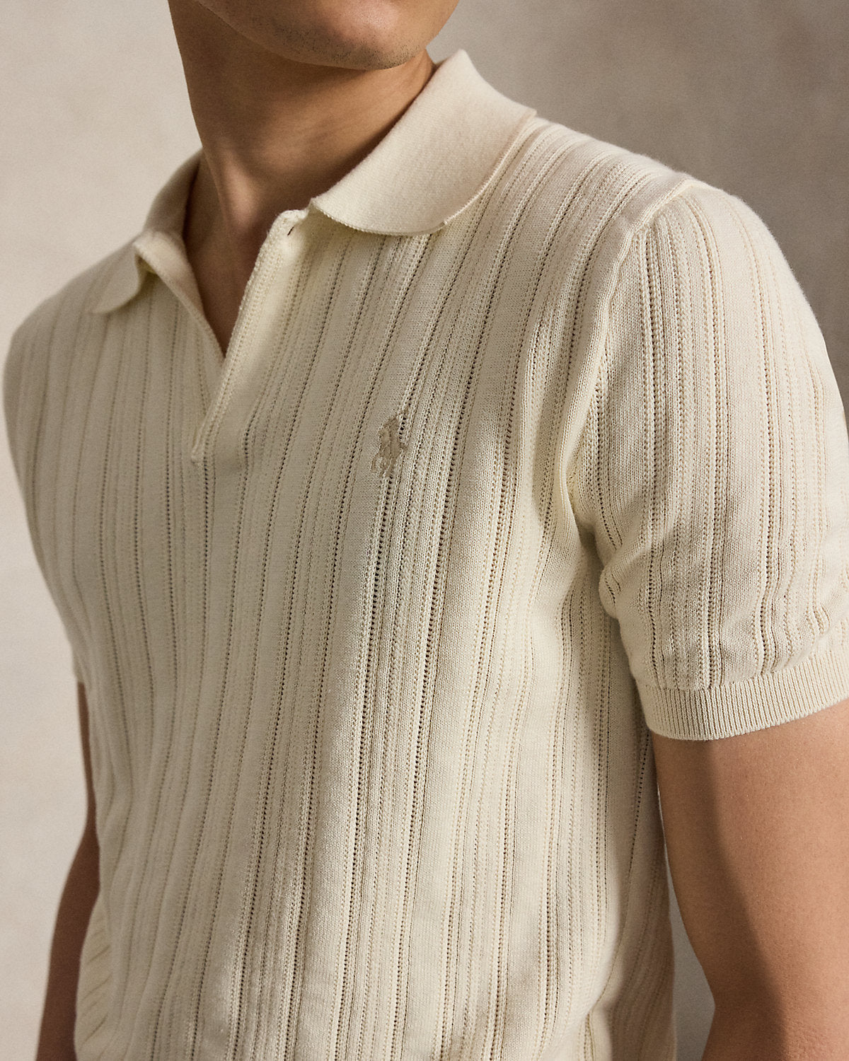 Textured Cotton Polo-Collar Sweater