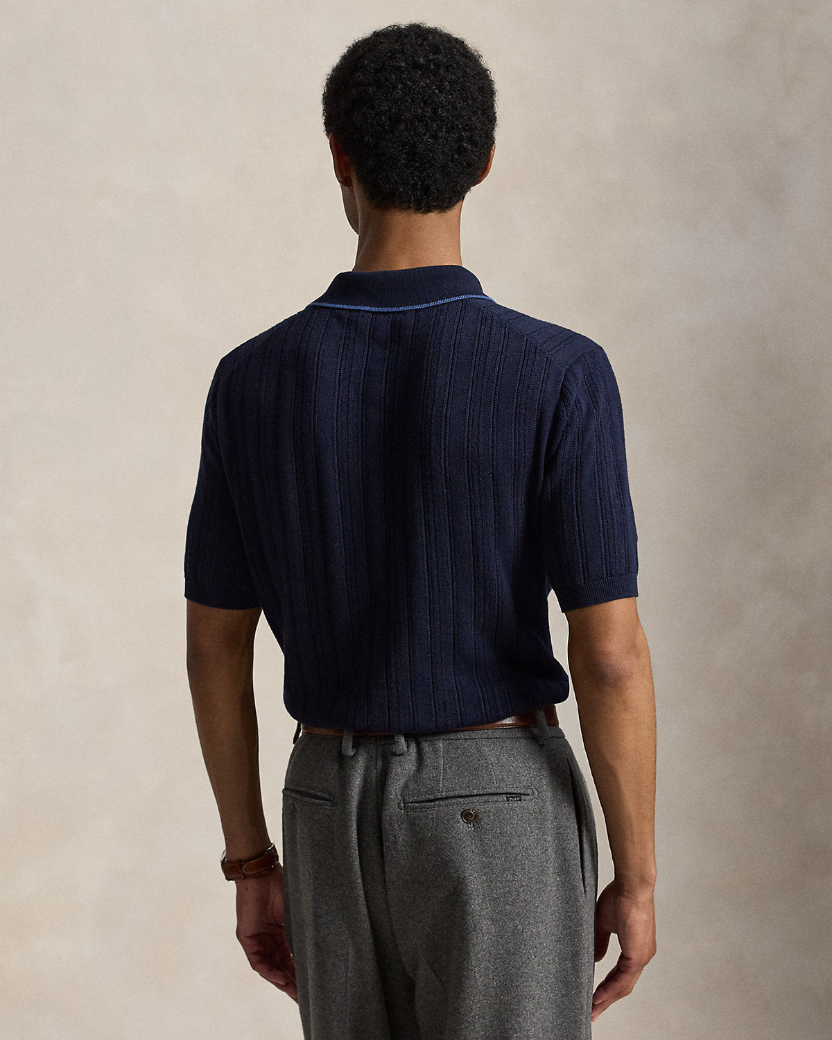 Textured Cotton Polo-Collar Sweater