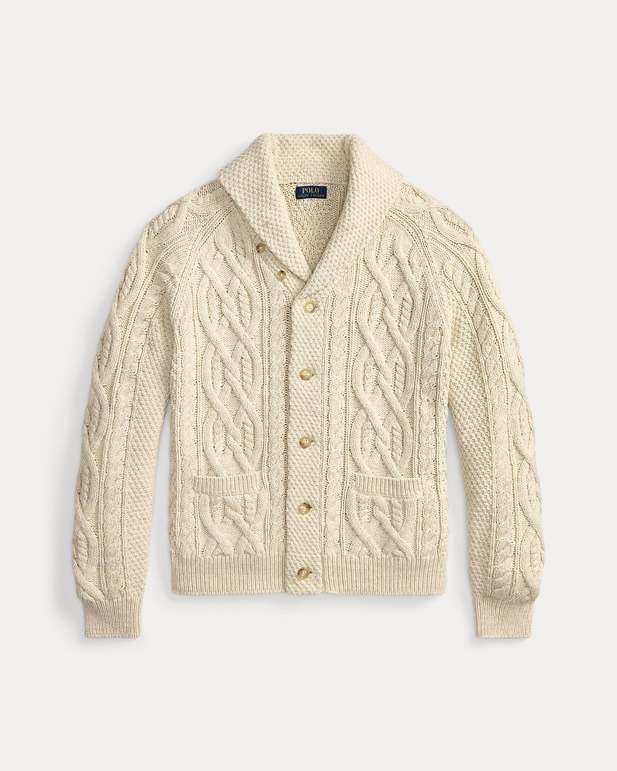 Aran-Knit Cotton Shawl Cardigan