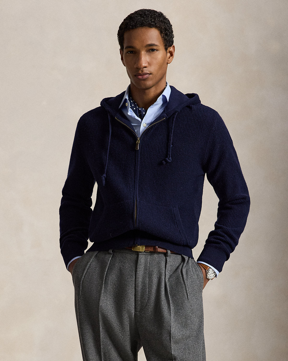 Waffle-Knit Wool-Cotton Hooded Sweater