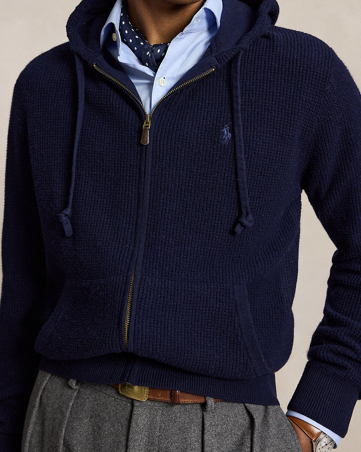 Waffle-Knit Wool-Cotton Hooded Sweater