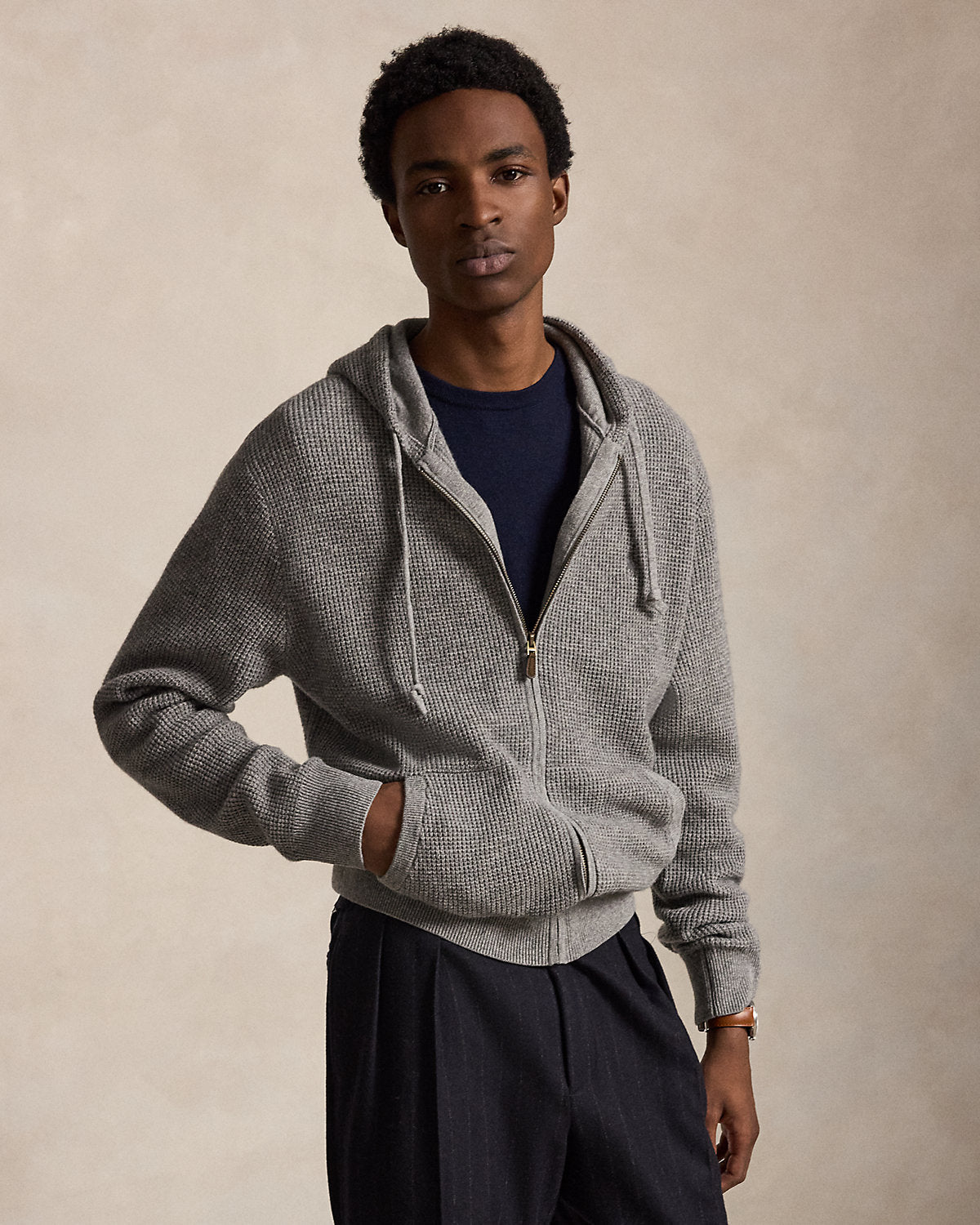 Waffle-Knit Wool-Cotton Hooded Sweater